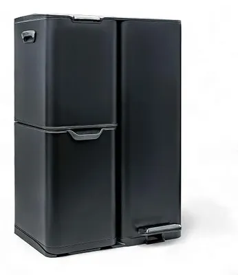 Imagen del producto de Cubo de basura, contenedor de residuos, acero inoxidable, sistema de cierre suave, alto (60 litros (30 + 17 + 13 litros), color )