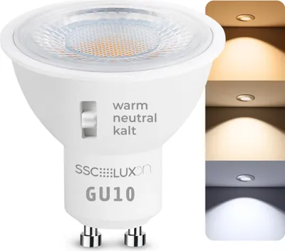 Produktbild von SSC-LUXon LumiFLEX LED Lampe GU10 dimmbar 6W mit drei einstellbaren Lichtfarben warmweiß, neutralweiß, kaltweiß - Reflektor Leuchtmittel