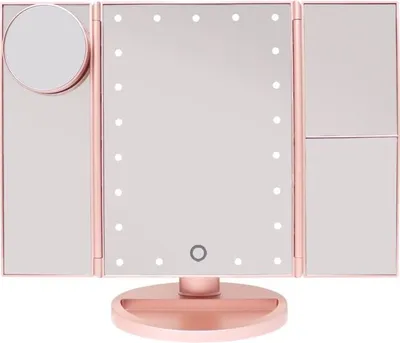 Zdjęcie produktu dla Lusterko do makijażu UNIQ Hollywood Składane lusterko z oświetleniem LED, RoseGold