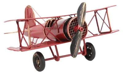 Retro-Doppeldecker-Flugzeugmodell aus Metall, rot, 19 cm
