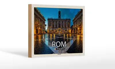 Produktbild von Holzschild Reise Rom Italien Kapitolsplatz Architektur 18x12 cm