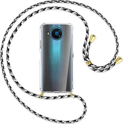 Produktbild von Handykette Backcover-Schutzhülle mit Band (Metall goldfarben) für Nokia 8.3 5G - schwarz/grau/weiß