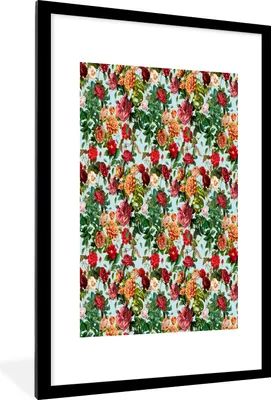 Produktbild von MuchoWow® MuchoWow® Gerahmtes Poster Blumen - Rot - Muster 60x90 cm - Poster mit zchwarzem Bilderrahmen - Dekoration - Wandposter Wohnzimmer - Hochwertig