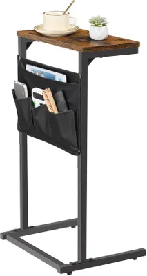 Productafbeelding van Unyqoos® C-vormige bijzettafel met 4 afneembare Oxford-vakken, vintage bruin/zwart, metalen frame en spaanplaat, 40x20x68 cm, draagvermogen tot 10 kg