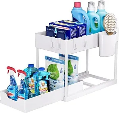 Produktbild von Unterwaschbeckenregal, 2 Ebenen, mit Schublade, multifunktional, Edelstahl