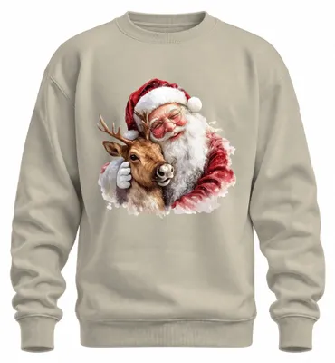 Produktbild von Weihnachtsmann Rentier Umarmung Weihnachten Santa Claus Sweatshirt Pullover, Natur, L