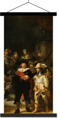Produktbild von MuchoWow® Textilposter Die Nachtwache - Gemälde von Rembrandt van Rijn 90x180 cm mit schwarzem Rahmen - Dekoration Wohnzimmer
