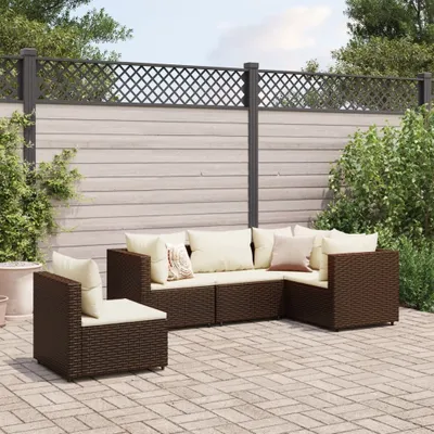 Produktbild von 2024 Gartenmöbel 5-tlg. Garten-Lounge-Set mit Kissen Braun Poly Rattan Gartenmöbel-Sets Garden Pleasure 3266763