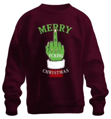 Obrázok produktu pre Merry Fcking Christmas Grinch Mittelfinger frech lustig böse Uni mikina, bordová, S