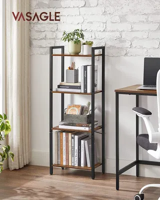 Produktbild von VASAGLE Regal, Standregal mit 4 Ebenen, Bücherregal, 40 x 24 x 107 cm, Aufbewahrungsregal, Stahlgestell, Industrie-Design, für Wohnzimmer, Arbeitszimmer und Flur, vintagebraun-schwarz LLS099B01