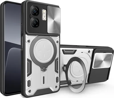 Obrázek produktu pro Pouzdro pro Infinix Smart 9 / Hot 50i dvojvrstvé odolné pouzdro s ochranným krytem kamery a kruhovým stojánkem na prsten Stříbro
