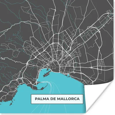 Produktbild von MuchoWow® Poster Mallorca - Stadtplan - Blau - Karte 100x100 cm - Babyzimmer