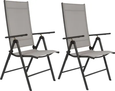 Obrázok produktu pre Kempingová stolička Santiago set 2 - Skladacia stolička s hliníkovým rámom - Plážová stolička nastaviteľná v 7 smeroch - Záhradné stoličky ideálne na záhradu, balkón alebo kempovanie - Sivá