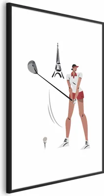 Produktbild von Posterpapier Poster - Illustration of a Female Golfer with the Eiffel Tower in the Background 60x90 cm Abstrakt i-B-10050-ao-a