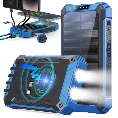 Produktbild von Solar-Powerbank - 26800 mAh - Schnellladung - 3 Integrierte Kabel - Für iPhone, Samsung und Android - Für Outdoor-Einsatz