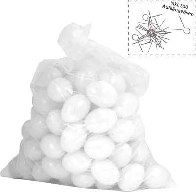 Produktbild von Ostereier Plastik / Kunststoff mit Aufhänger / Aufhängeösen, Eier, Deko, Osterdekoration, zum Bemalen und Dekorieren ca. 60mm 100 Stück weiß