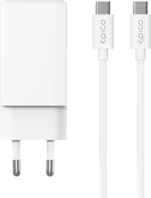 Produktbild von Epico UltraBoost EA40 65W GaN Power Adapter mit 1,2m USB-C auf USB-C Kabel - Weiß
