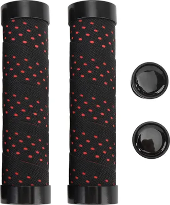 Zdjęcie produktu dla zestaw 2 chwytów kierownicy rowerowej, antypoślizgowe, podwójnie blokowane, wygodne chwyty PU, 22,2 mm, czarne z czerwoną podstawą