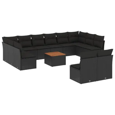 Produktbild von vidaXL 13-tlg. Garten-Sofagarnitur mit Kissen Schwarz Poly Rattan