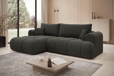 Produktbild von Ecksofa TREVIO Links in Schwarz Stoff FREDO  260 × 93 x 165 cm – Modernes Designsofa mit Ottomane