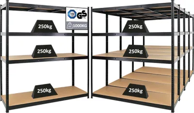 Produktbild von Mega Deal | 5x Schwerlastregal TAURUS XL mit  | HxBxT 180x160x60cm | Fachlast 250kg | Schwarz