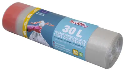 Image de 15 sacs poubelle de tri transparents lien coulissant 30 litres