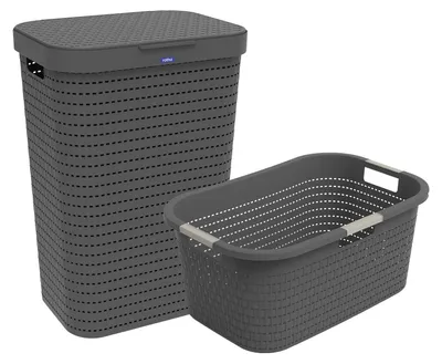 Produktbild von Rotho Set-2tlg. Wäschesammler und Korb Country - 1x Wäschekorb 59 x 39 x 25,2 cm - 1x  Wäschetruhe 42,0 x 32,0 x 57,2 cm - SET zum Wäsche sammeln