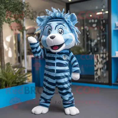 Produktbild von Blauer REDBROKOLY Zebra Maskottchen Kostüm charakter bekleidet mit einem Overall und Hüten