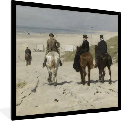 Produktbild von MuchoWow® Gerahmtes Poster Morgendliche Fahrt am Strand entlang - Gemälde von Anton Mauve 40x40 cm - Poster mit Schwarzem Bilderrahmen Wandposter Rahmen Foto Bilder - Mit Rahmen - Wanddekoration Schlafzimmer