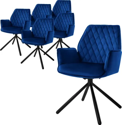 Obrázok produktu pre ML-Design 6x jedálenská stolička s podrúčkou a operadlom, tmavomodrá, zo zamatu, otočná