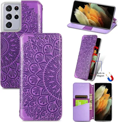 Produktbild von König Design Hülle kompatibel mit Samsung Galaxy S21 Ultra Kunstleder Handyhülle - Handy Case Violett
