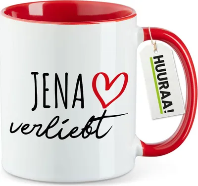 Produktbild von Huuraa Kaffeetasse Jena verliebt 330ml Rot Keramik Kaffeebecher Geschenkidee