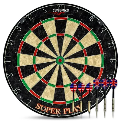 Zdjęcie produktu dla Stalowa tarcza do rzutek Carromco Profesjonalna tarcza do rzutek Sisal Superplay w rozmiarze turniejowym Rzutki Bristle Steeldartboard 3x miękkie rzutki 3x Steeldarts