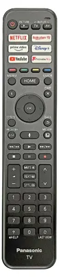 A close-up view of a Panasonic TV remote control.