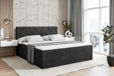 Produktbild von ALTDECOR Boxspringbett mit H4 Matratze und Topper - 120 x 200 cm - CATOR - Schwarz Samt - Polsterbett mit Bettkasten und Lattenrost, Bett mit Stauraum