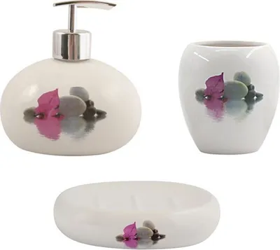 Produktbild von MSV Bad Accessoires Badezimmerzubehörset "Borneo" 3-teilig - Seifenspender, Seifenschale, Zahnputzbecher Weiß