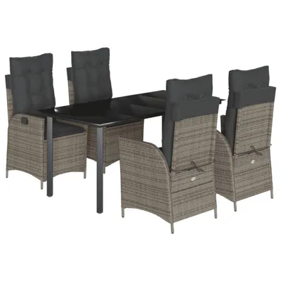 Produktbild von vidaXL 5-tlg. Garten-Essgruppe mit Kissen Grau Poly Rattan