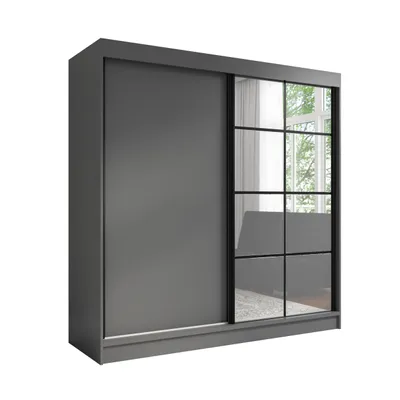 Produktbild von Taviro 200 cm Graphit, 2-türiger Kleiderschrank mit Spiegel, 3 Schubladen und Kleiderstangen – Funktionalität und Eleganz!