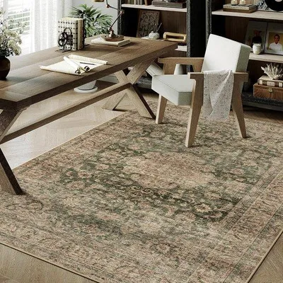 Produktbild von Großes grünes Vintage-Tuch für Wohnzimmer 120x170cm, Retro-Tücher für Wohnzimmer, Antislip-Tuch, großes Tuch, kurz gefärbtes Schlafzimmer-Tuch, Wohnzimmer-Schlafzimmer-Esszimmer-Tücher, Bürotücher