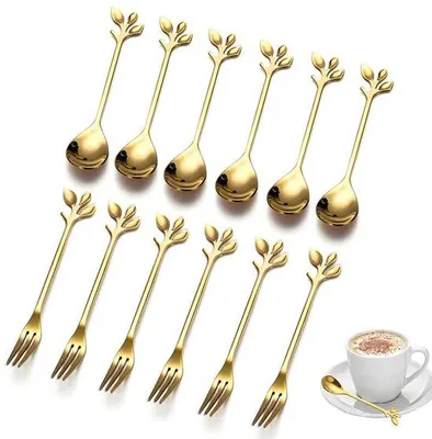 Produktbild von Ibenzoa® Edelstahl-Besteckset für Tee & Kaffee, 12‑teilig (6 Teelöffel, 6 kleine Gabeln) – poliert, rostfrei