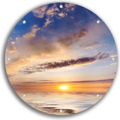Produktbild von Wallario rundes Outdoor-Poster für Garten oder Balkon, Motiv Sonnenuntergang über dem Wasser, 30 cm Durchmesser