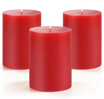 Productafbeelding van Set van 3 Rode Stompkaarsen van 10 cm voor Decoratie