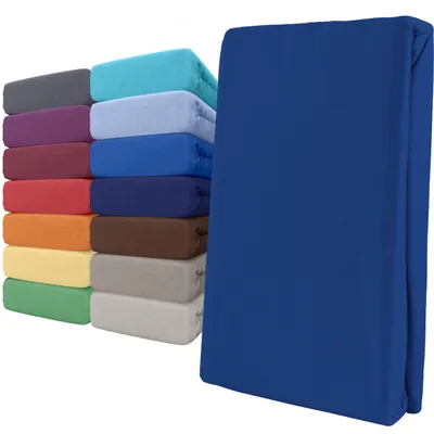 Produktbild von Spannbettlaken Jersey 120-130x200 Blau 100% Baumwolle Rundumgummi