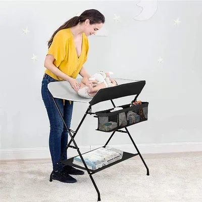Produktbild von Famanu Wickeltisch mit Wickelauflage und Stauraum - Schwarz-Weiß