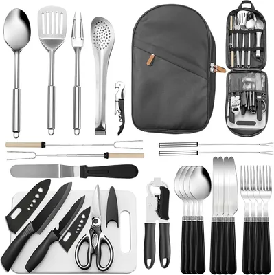 Produktbild von Camping Set 27-teilig, Kochzubehör, für Camping, Besteck und Schneidebrett