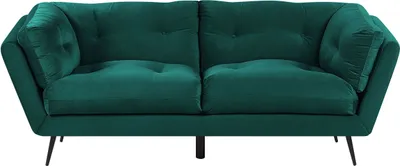Produktbild von BELIANI Sofa Grün 3-Sitzer aus Samtstoff mit Steppungen und großen Kissen Retro Minimalistisch Wohnzimmer Flur Modernes Design