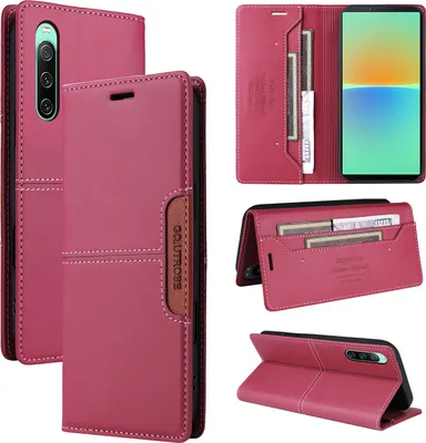 Produktbild von Handyhülle für Sony Xperia 10 IV Hülle, Leder Flip Wallet Kartenfach Stand Schutzhülle Rot