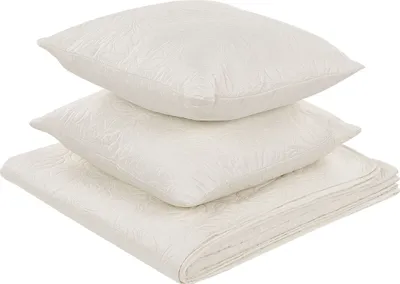 Zdjęcie produktu dla BELIANI Narzuta na łóżko w kolorze złamanej bieli polyester 140 x 210 cm z 2 poduszkami tłoczony wzór sypialnia