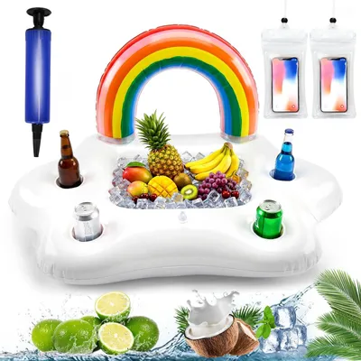 Imagen del producto de Solidchoice - Portavasos inflable para piscina con funda para teléfono y bomba de aire
