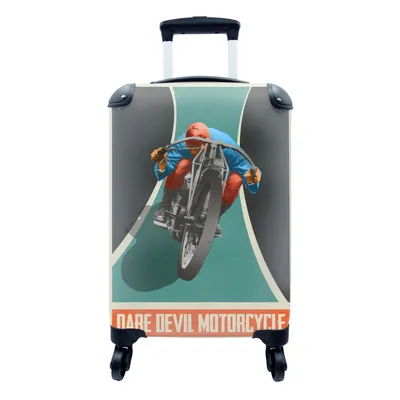 Produktbild von MuchoWow® Koffer Handgepäck Trolley Rollkoffer Kleine Reisekoffer mit 4 Rollen - Mancave - Motorrad - Vintage - Zitate - Cabin Size < 55x40x23 cm & 55x40x20 cm - Fotokoffer - Kabinenkoffer - Boardgepäck - Reise-Box - Reisekoffer - Reisegepäck - Koffer mit Bild - Trolley für Kinder